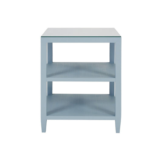 Worlds Away - Three Tier Square Side Table In Textured Light Blue Linen - AMIE LB view 2