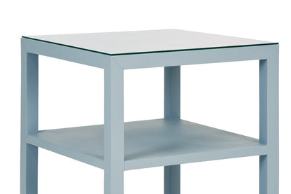 Worlds Away - Three Tier Square Side Table In Textured Light Blue Linen - AMIE LB view 3