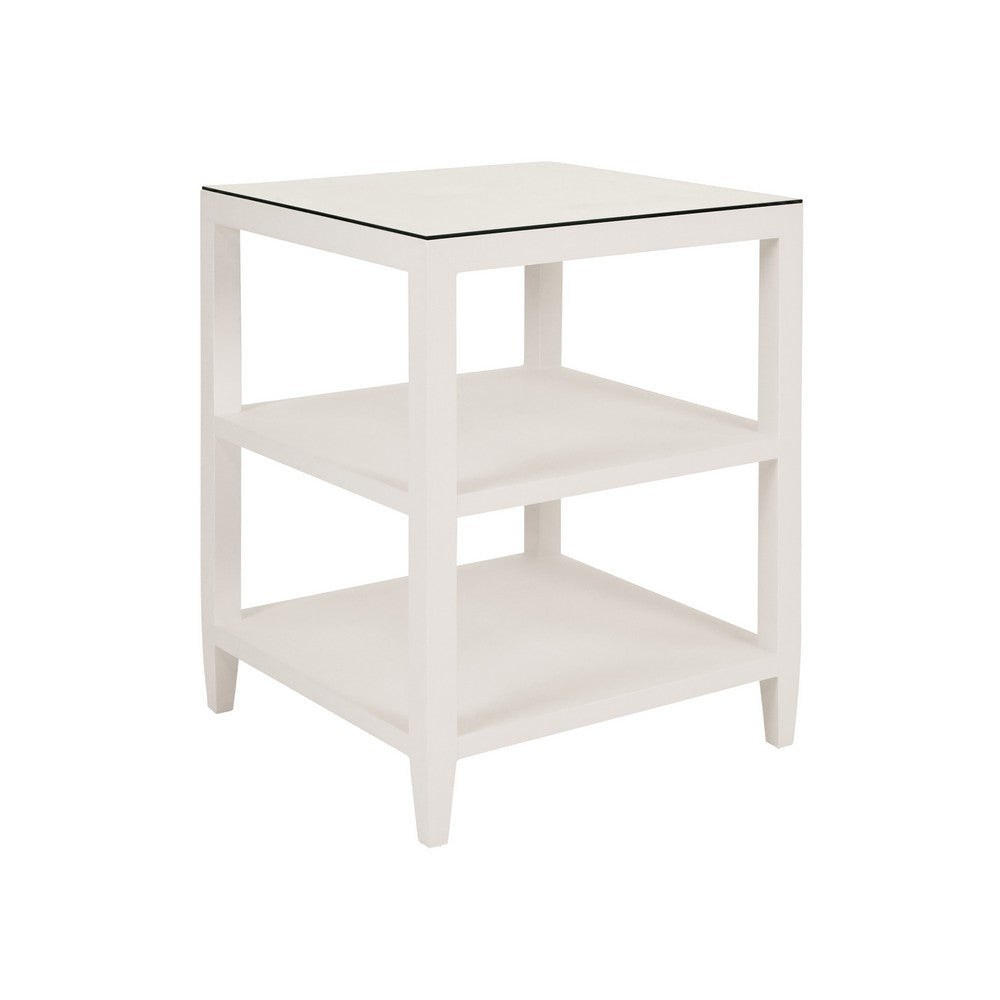 Worlds Away - Three Tier Square Side Table In Textured White Linen - AMIE WH view 1