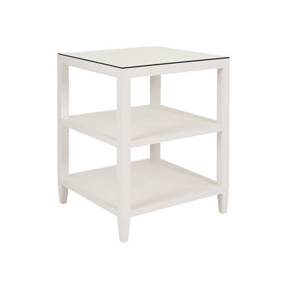 Worlds Away - Three Tier Square Side Table In Textured White Linen - AMIE WH view 1