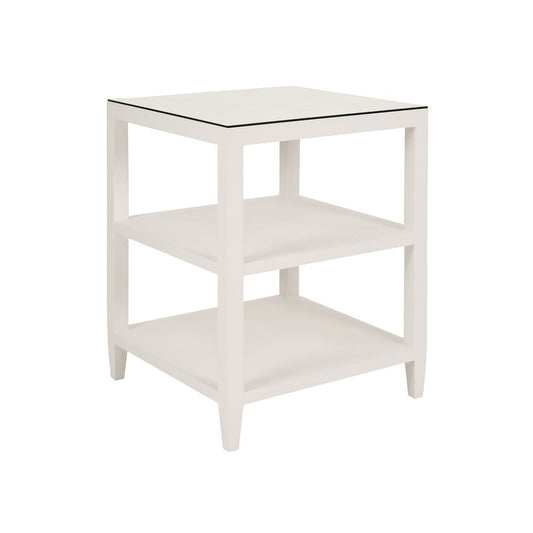 Worlds Away - Three Tier Square Side Table In Textured White Linen - AMIE WH view 1