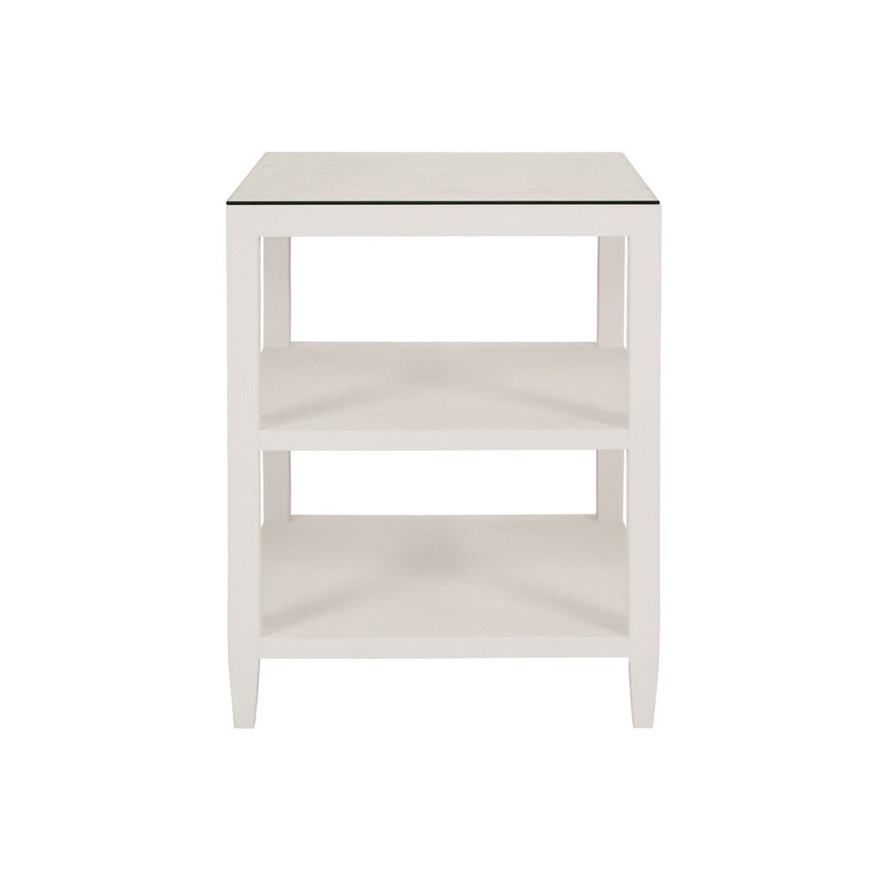 Worlds Away - Three Tier Square Side Table In Textured White Linen - AMIE WH view 2