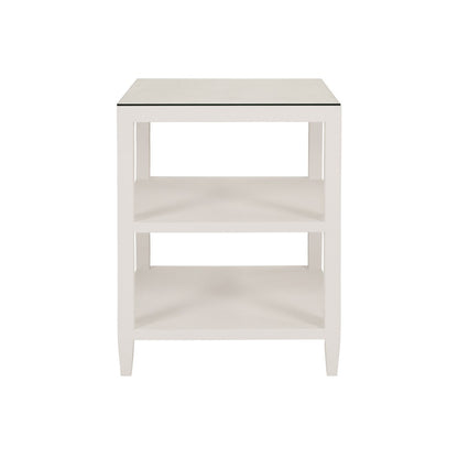 Worlds Away - Three Tier Square Side Table In Textured White Linen - AMIE WH view 2