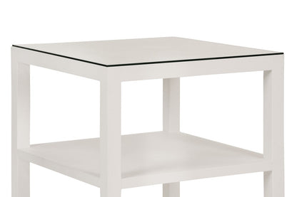 Worlds Away - Three Tier Square Side Table In Textured White Linen - AMIE WH view 3