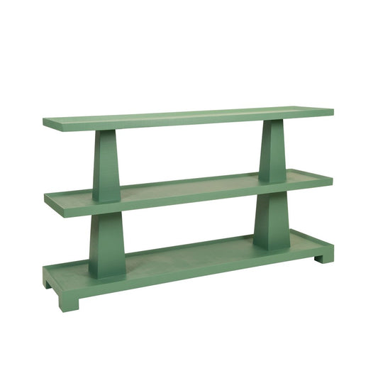 Worlds Away - Three Tier Two Column Console In Textured Green Linen - LOWEN GR view 1