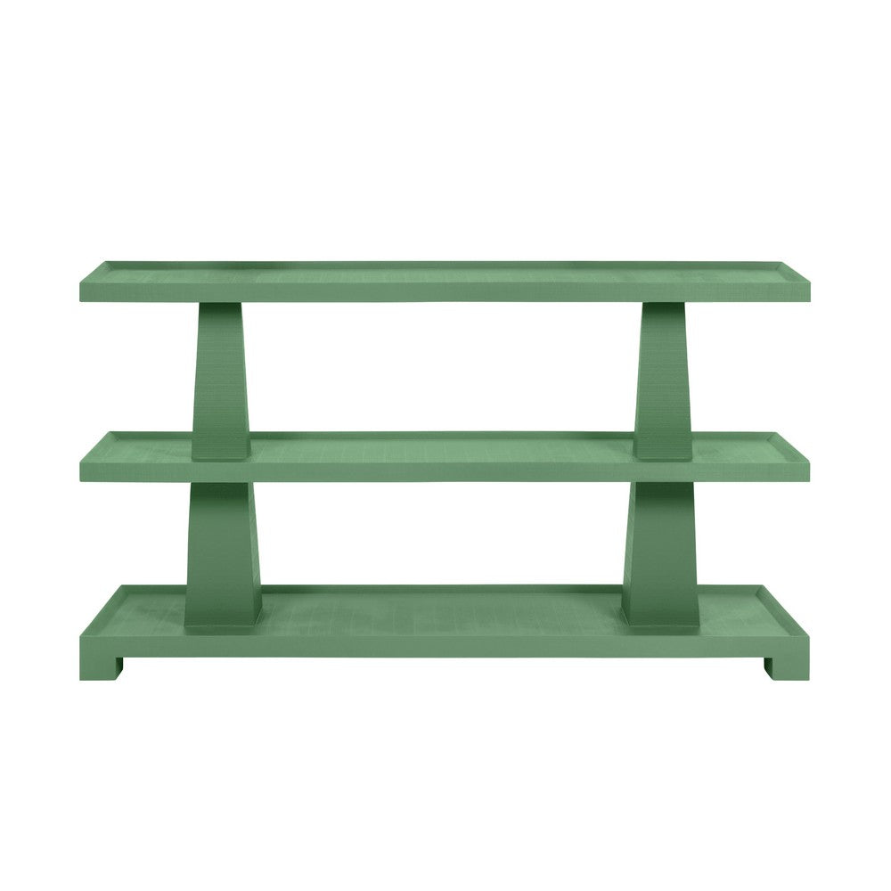 Worlds Away - Three Tier Two Column Console In Textured Green Linen - LOWEN GR view 2