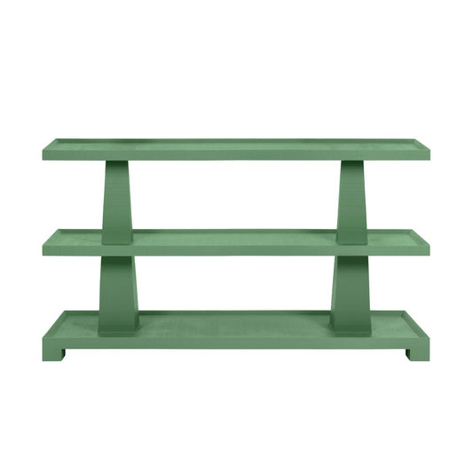Worlds Away - Three Tier Two Column Console In Textured Green Linen - LOWEN GR view 2