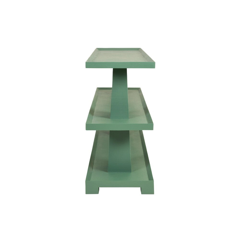 Worlds Away - Three Tier Two Column Console In Textured Green Linen - LOWEN GR view 3