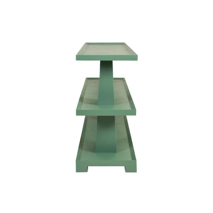 Worlds Away - Three Tier Two Column Console In Textured Green Linen - LOWEN GR view 3