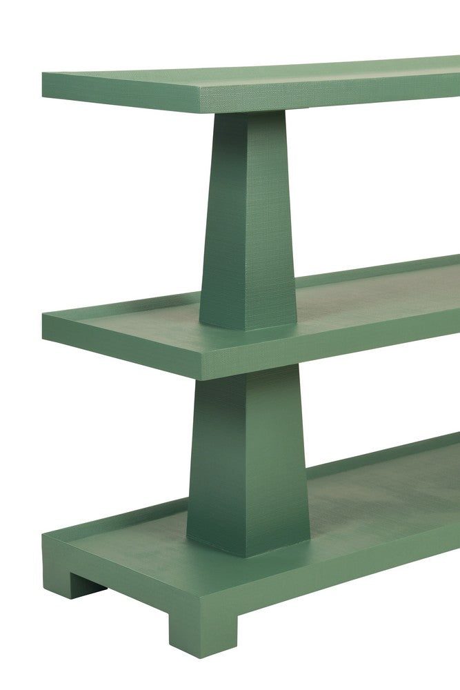 Worlds Away - Three Tier Two Column Console In Textured Green Linen - LOWEN GR view 4