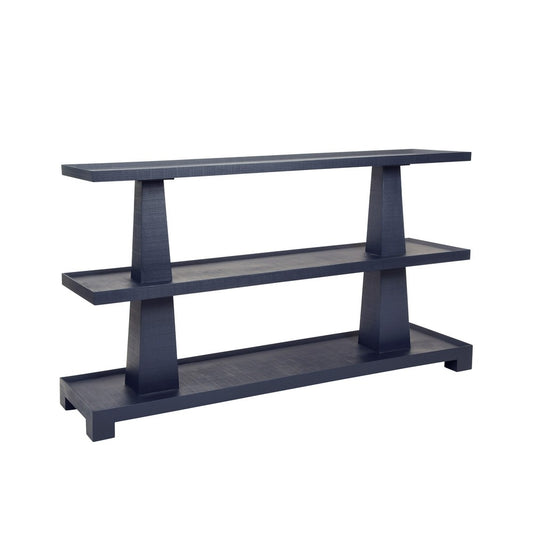 Worlds Away - Three Tier Two Column Console In Textured Navy Linen - LOWEN NVY view 1