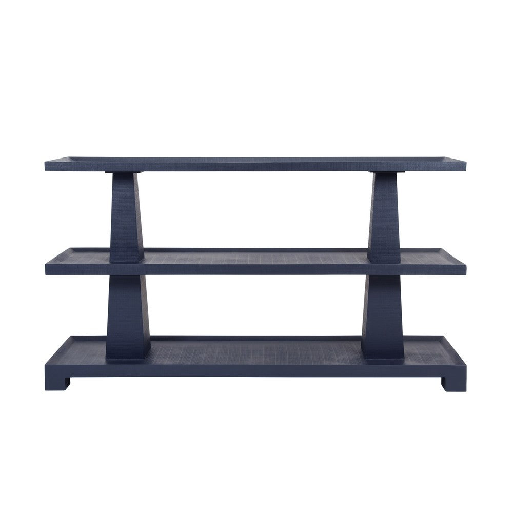 Worlds Away - Three Tier Two Column Console In Textured Navy Linen - LOWEN NVY view 2
