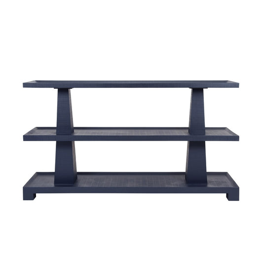 Worlds Away - Three Tier Two Column Console In Textured Navy Linen - LOWEN NVY view 2