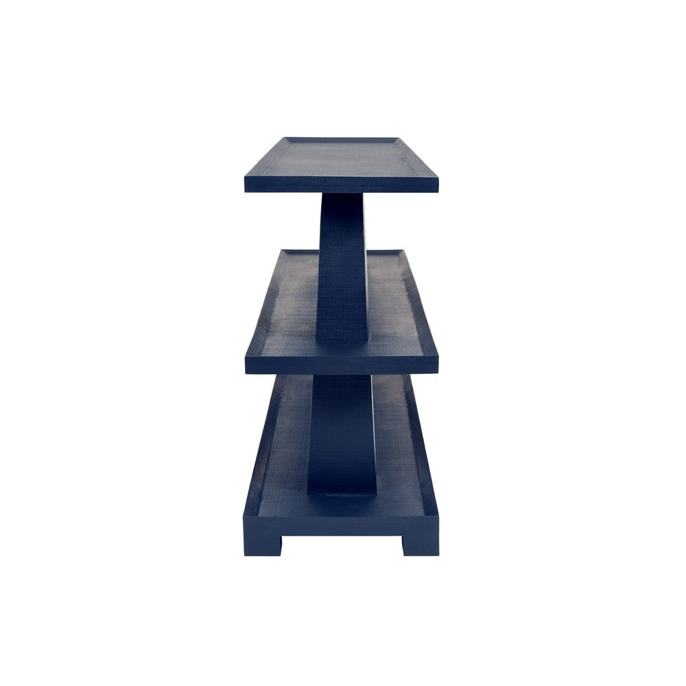 Worlds Away - Three Tier Two Column Console In Textured Navy Linen - LOWEN NVY view 3
