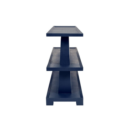 Worlds Away - Three Tier Two Column Console In Textured Navy Linen - LOWEN NVY view 3