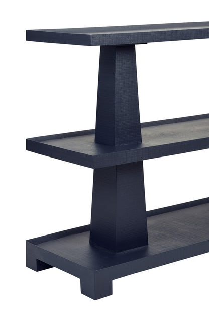 Worlds Away - Three Tier Two Column Console In Textured Navy Linen - LOWEN NVY view 4