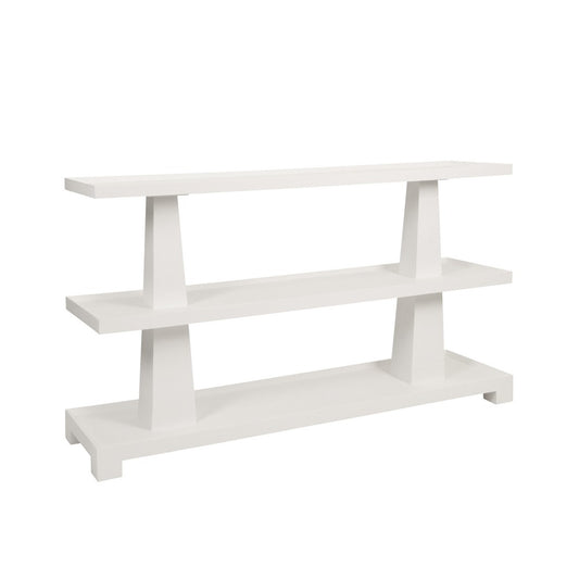 Worlds Away - Three Tier Two Column Console In Textured White Linen - LOWEN WH view 1