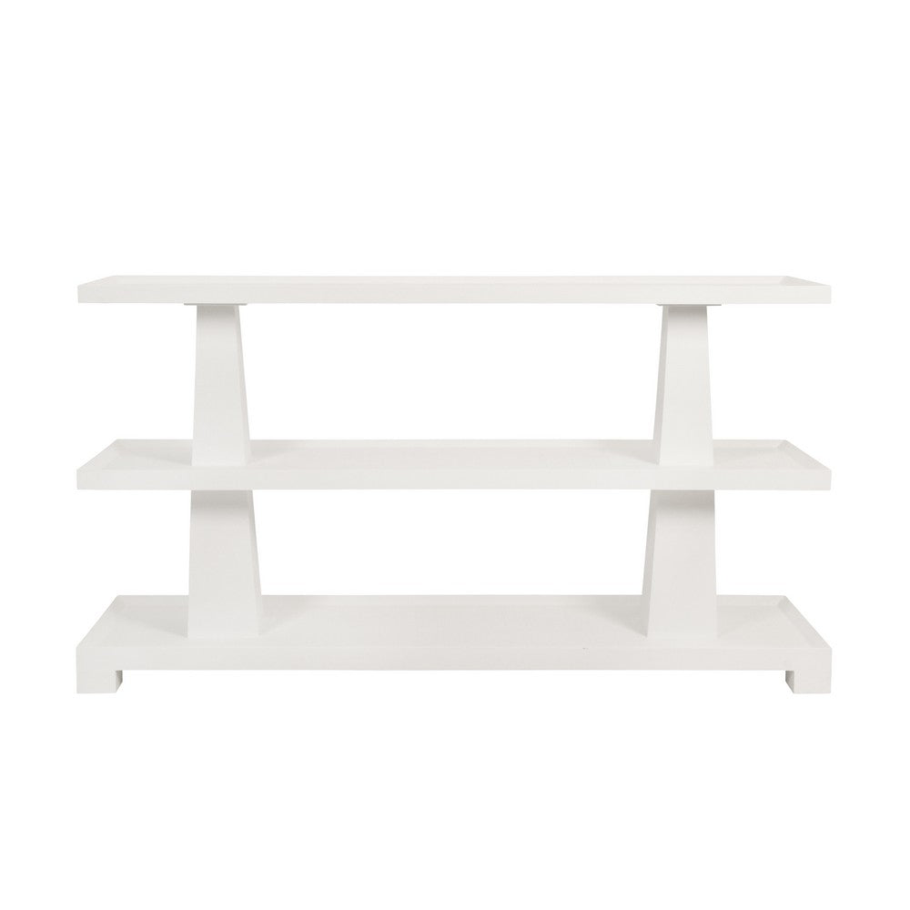 Worlds Away - Three Tier Two Column Console In Textured White Linen - LOWEN WH view 2