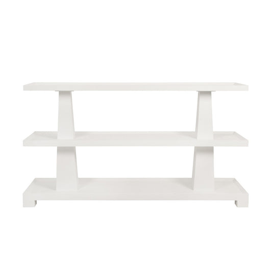 Worlds Away - Three Tier Two Column Console In Textured White Linen - LOWEN WH view 2