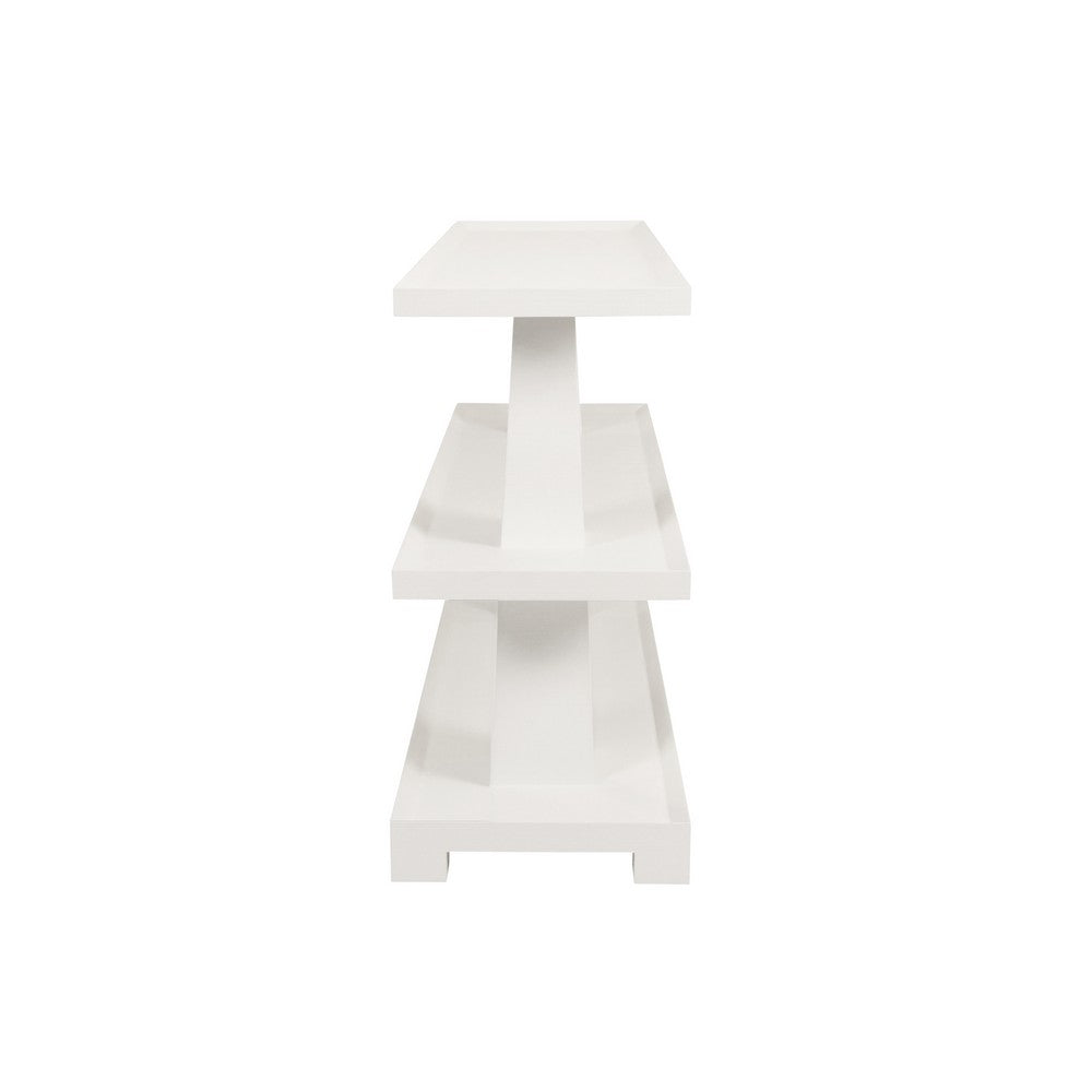 Worlds Away - Three Tier Two Column Console In Textured White Linen - LOWEN WH view 3