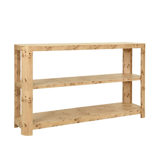 Worlds Away - Tier Tier Console With Curved Corners In Burl Wood - EMERY BW view 1