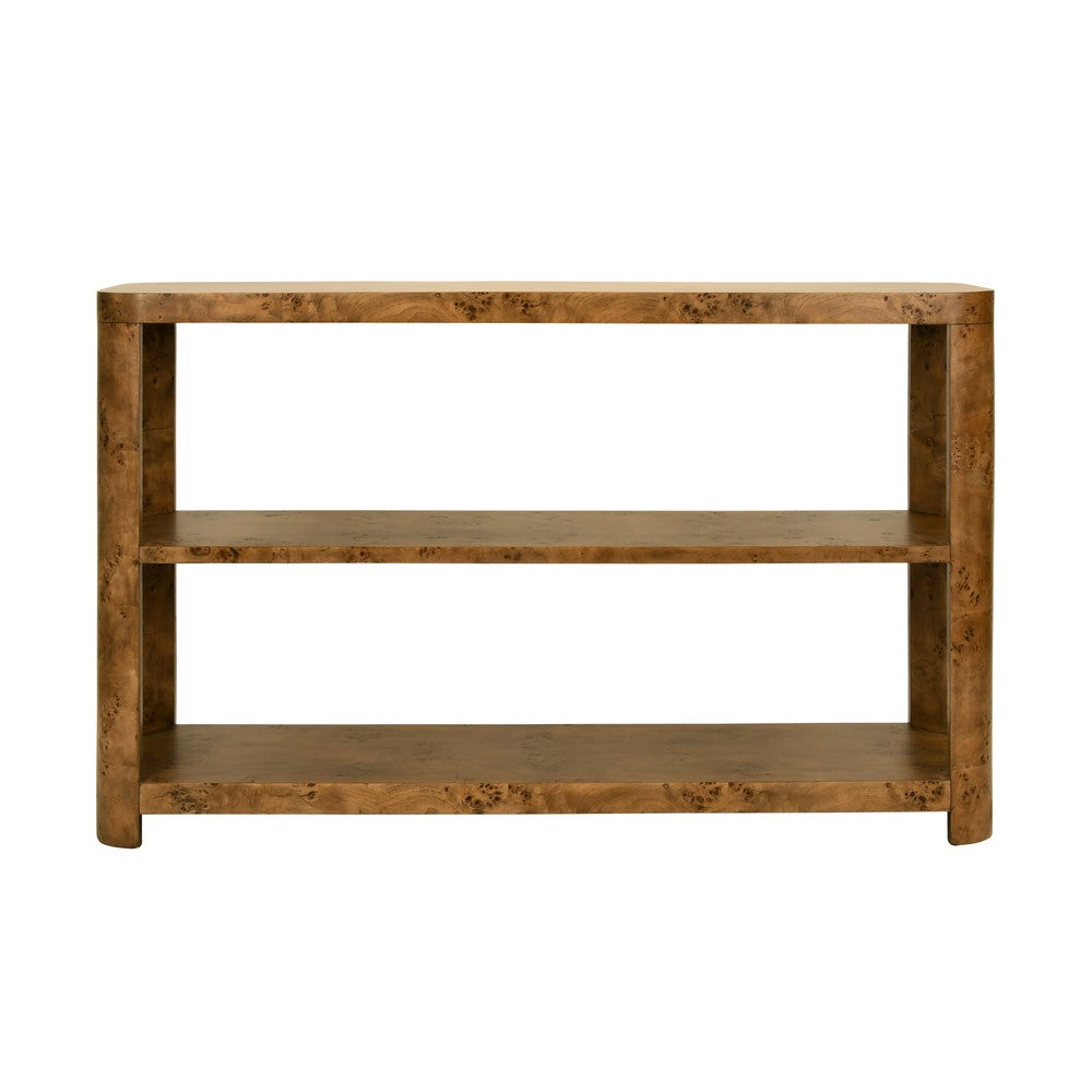 Worlds Away - Tier Tier Console With Curved Corners In Dark Burl Wood - EMERY DBW view 2