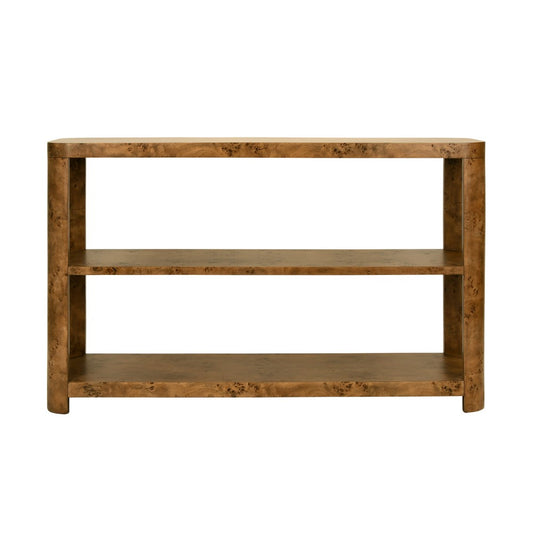 Worlds Away - Tier Tier Console With Curved Corners In Dark Burl Wood - EMERY DBW view 2
