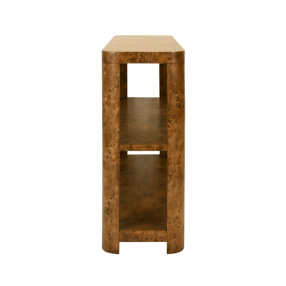 Worlds Away - Tier Tier Console With Curved Corners In Dark Burl Wood - EMERY DBW view 3