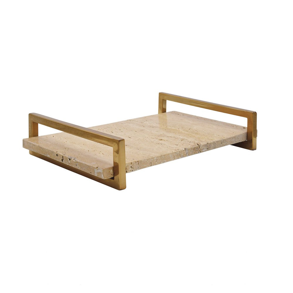Worlds Away - Travertine Marble Tray With Brass Handles - JARVIS TR view 1