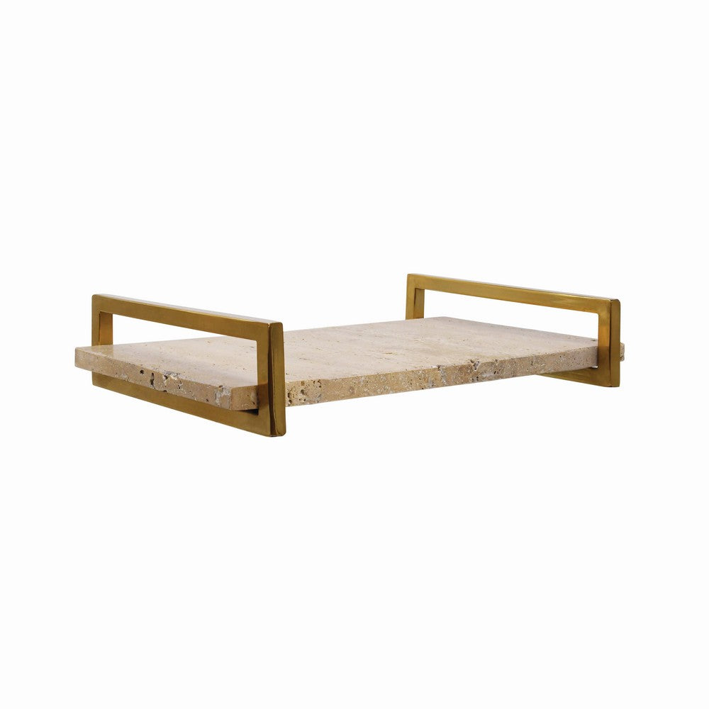 Worlds Away - Travertine Marble Tray With Brass Handles - JARVIS TR view 2