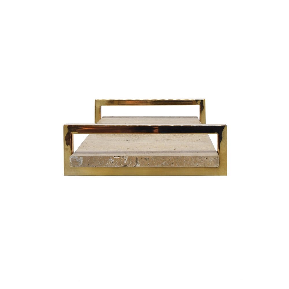 Worlds Away - Travertine Marble Tray With Brass Handles - JARVIS TR view 3