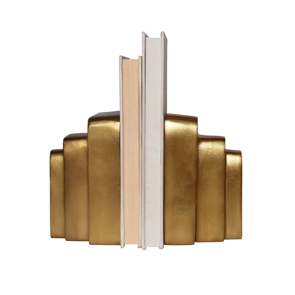 Worlds Away - Triple Layer Rectangle Bookends In Shiny Brass - KARAT view 4