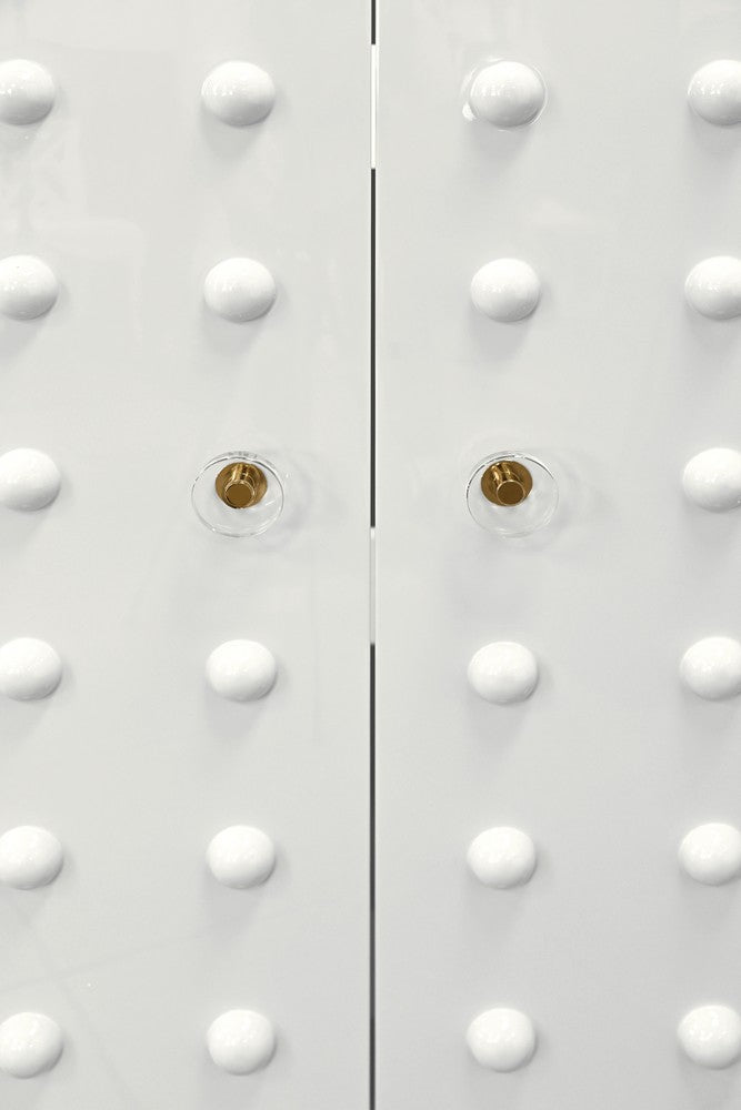 Worlds Away - Two Door Cabinet With Ball Stud Detail And Acrylic And Brass Hardware In White Lacquer - BEAU WH view 4