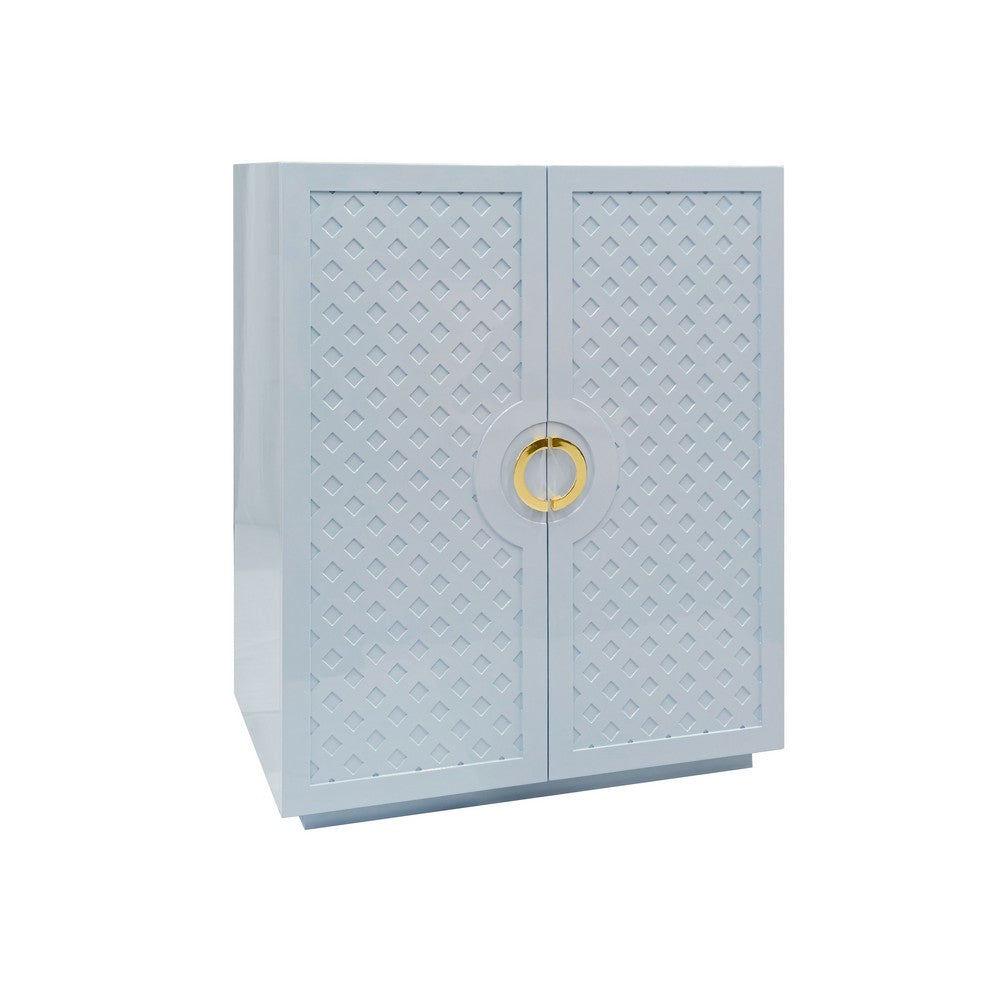 Worlds Away - Two Door Cabinet With Lattice Overlay And Brass Circle Hardware In Light Blue Lacquer - POPPY LB view 1