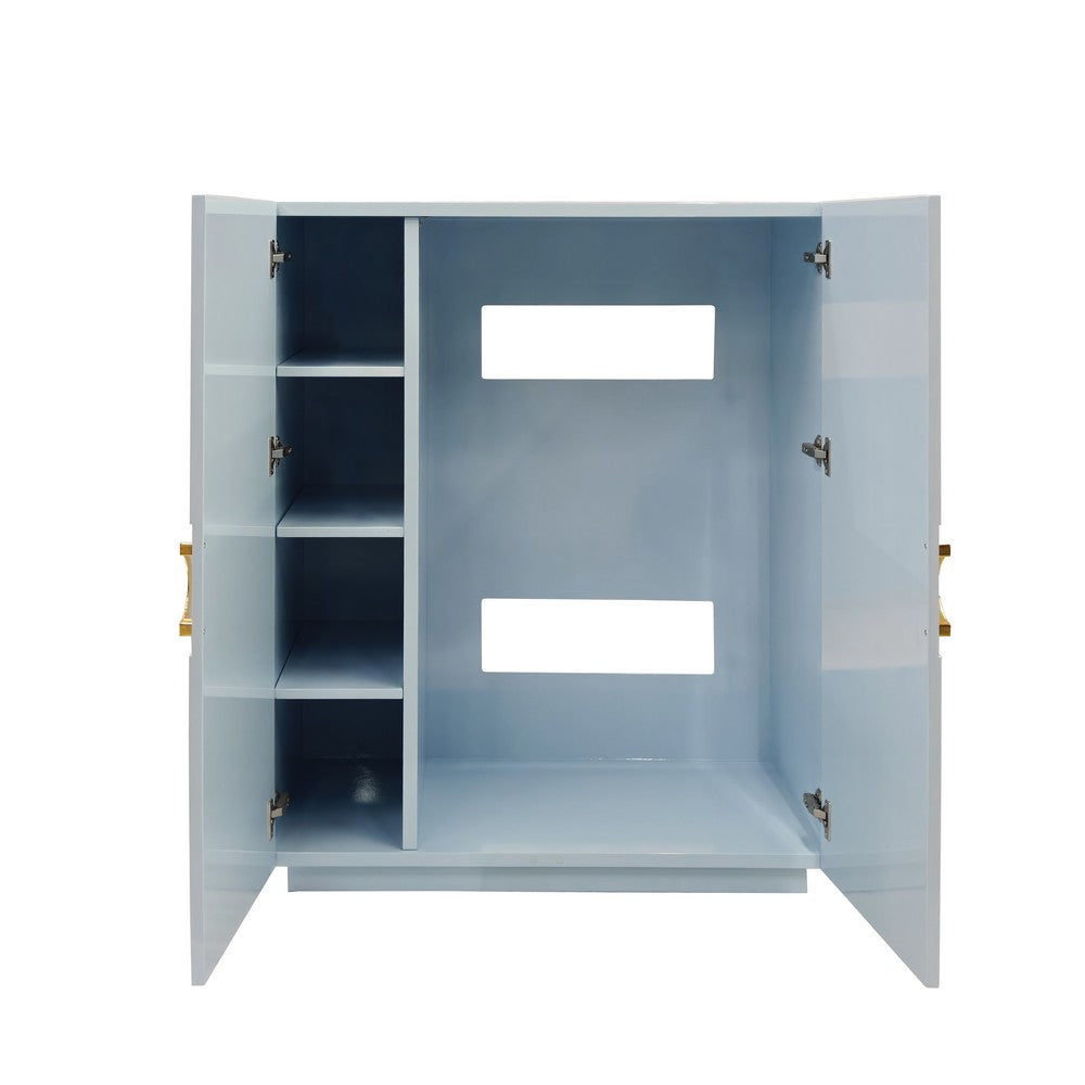 Worlds Away - Two Door Cabinet With Lattice Overlay And Brass Circle Hardware In Light Blue Lacquer - POPPY LB view 3