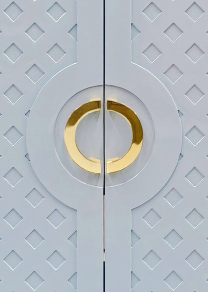 Worlds Away - Two Door Cabinet With Lattice Overlay And Brass Circle Hardware In Light Blue Lacquer - POPPY LB view 5