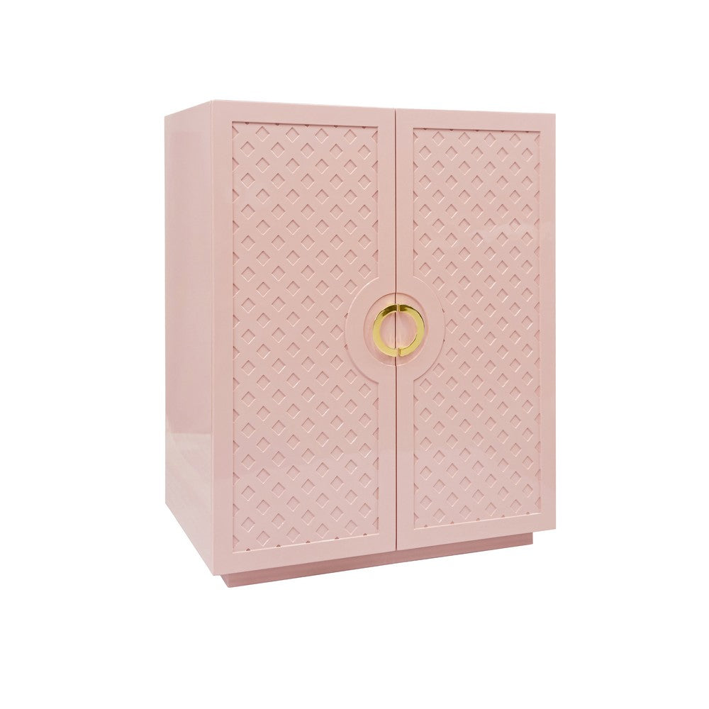 Worlds Away - Two Door Cabinet With Lattice Overlay And Brass Circle Hardware In Pink Lacquer - POPPY PI view 1