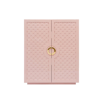 Worlds Away - Two Door Cabinet With Lattice Overlay And Brass Circle Hardware In Pink Lacquer - POPPY PI view 2
