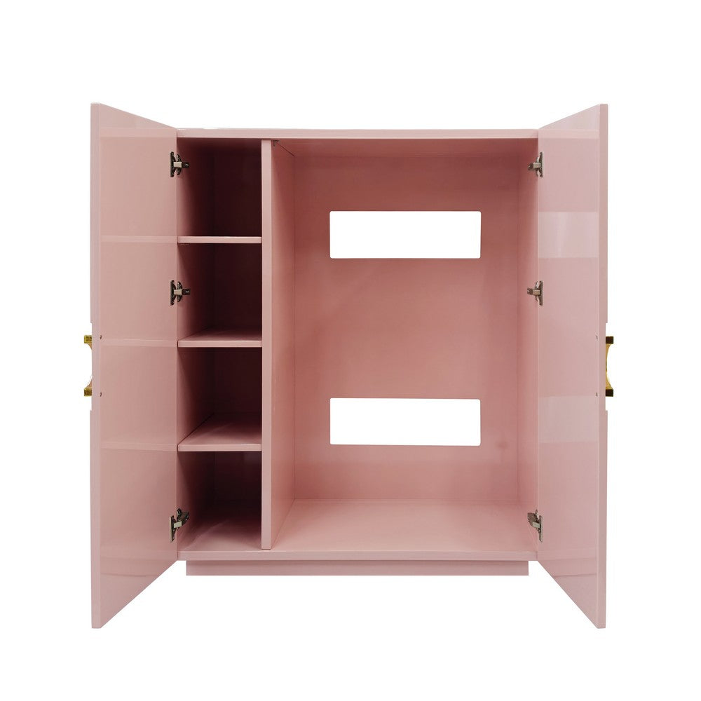 Worlds Away - Two Door Cabinet With Lattice Overlay And Brass Circle Hardware In Pink Lacquer - POPPY PI view 3