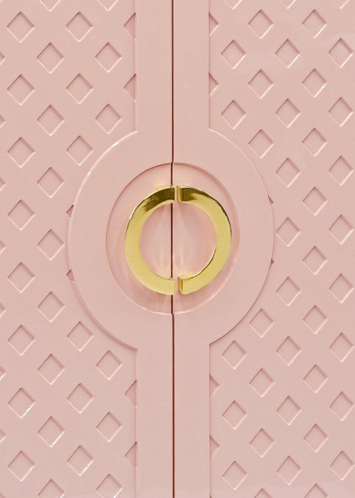Worlds Away - Two Door Cabinet With Lattice Overlay And Brass Circle Hardware In Pink Lacquer - POPPY PI view 4