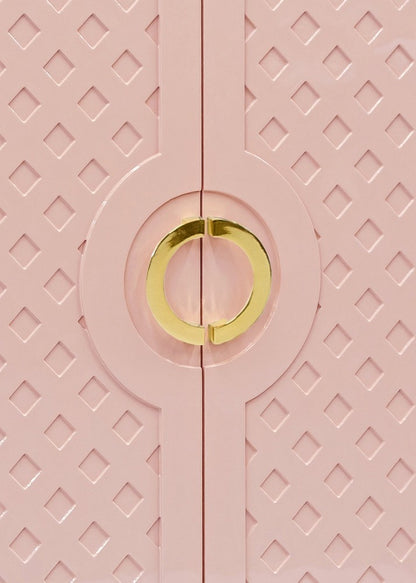 Worlds Away - Two Door Cabinet With Lattice Overlay And Brass Circle Hardware In Pink Lacquer - POPPY PI view 4