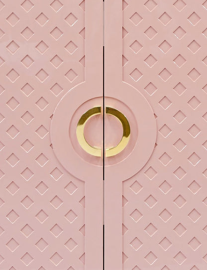 Worlds Away - Two Door Cabinet With Lattice Overlay And Brass Circle Hardware In Pink Lacquer - POPPY PI view 5