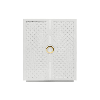Worlds Away - Two Door Cabinet With Lattice Overlay And Brass Circle Hardware In White Lacquer - POPPY WH view 2