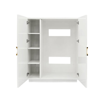 Worlds Away - Two Door Cabinet With Lattice Overlay And Brass Circle Hardware In White Lacquer - POPPY WH view 3