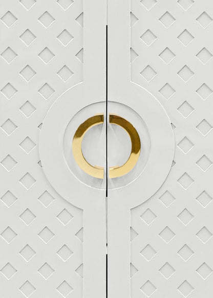 Worlds Away - Two Door Cabinet With Lattice Overlay And Brass Circle Hardware In White Lacquer - POPPY WH view 5