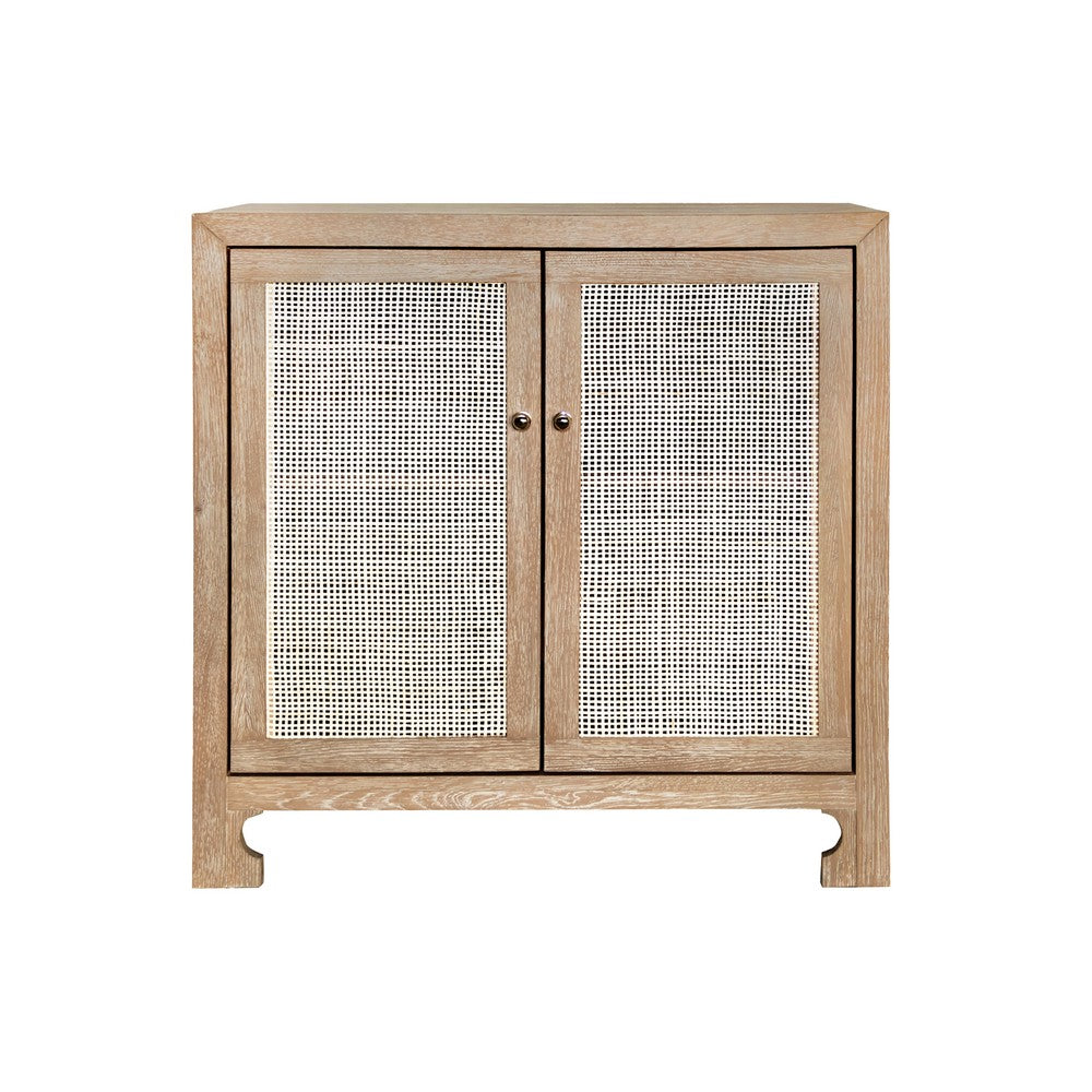 Worlds Away - Two Door Cane Cabinet With Brass Hardware In Cerused Oak  - ALDEN CO view 1
