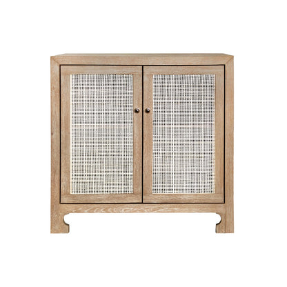 Worlds Away - Two Door Cane Cabinet With Brass Hardware In Cerused Oak  - ALDEN CO view 1