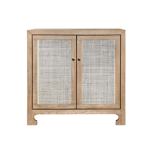 Worlds Away - Two Door Cane Cabinet With Brass Hardware In Cerused Oak  - ALDEN CO view 1