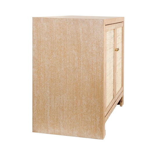 Worlds Away - Two Door Cane Cabinet With Brass Hardware In Cerused Oak  - ALDEN CO view 2