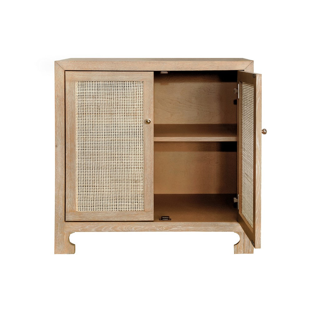 Worlds Away - Two Door Cane Cabinet With Brass Hardware In Cerused Oak  - ALDEN CO view 4